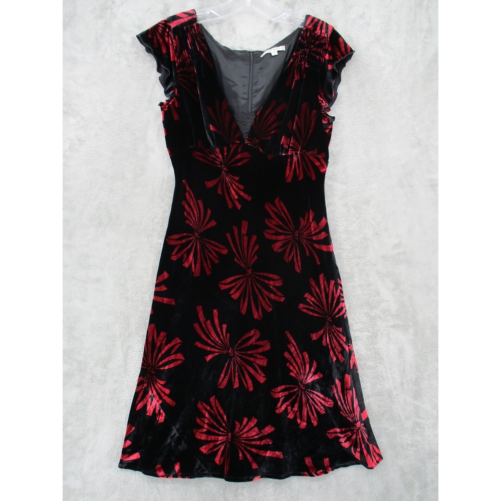 Nanette Lepore Dress 8 Floral Velvet Silk Blend Babydoll Lace Ruffle Vamp Witchy
